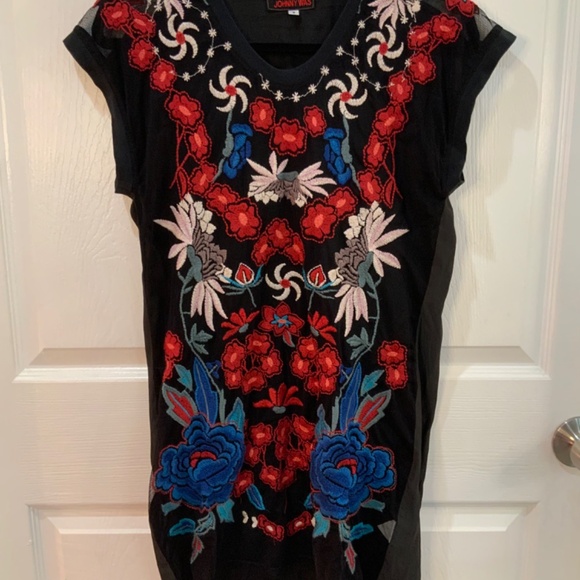Johnny Was Biya Embroidered Black Teesha Boho Tunic Dress Size Small - Picture 2 of 10